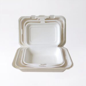 Boîte à couvercle articulé en bagasse de canne à sucre