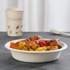 Saladeira de Bagaço de Cana-de-Açúcar com Tampa 32oz 1000ml