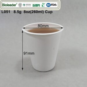 كوب لب الألياف من قصب السكر القابل للتحويل إلى سماد بحجم 80x91mm