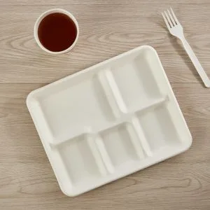 Pratos descartáveis com 5 compartimentos Tabuleiro de almoço de papel com tampa