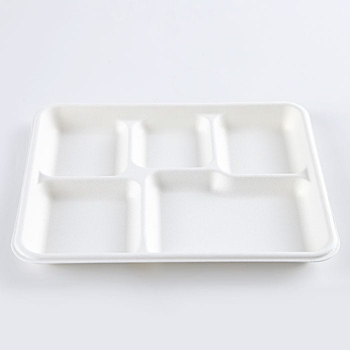 Disposable 5 Compartment Plates Paper Lunch Tray With Lid