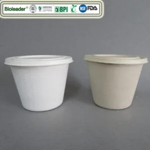 Bols à soupe biodégradables en bagasse de canne à sucre avec couvercles 1
