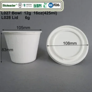 Bols à soupe biodégradables en bagasse de canne à sucre avec couvercles 2