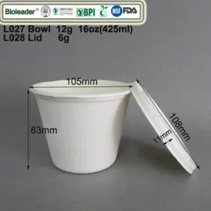 Bols à soupe biodégradables en bagasse de canne à sucre avec couvercles 3