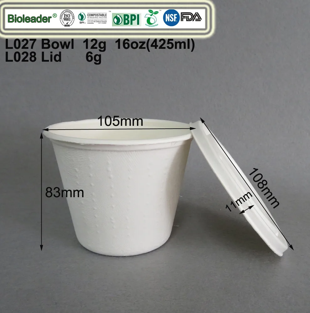 Tigelas de sopa biodegradáveis de bagaço de cana-de-açúcar com tampa 3