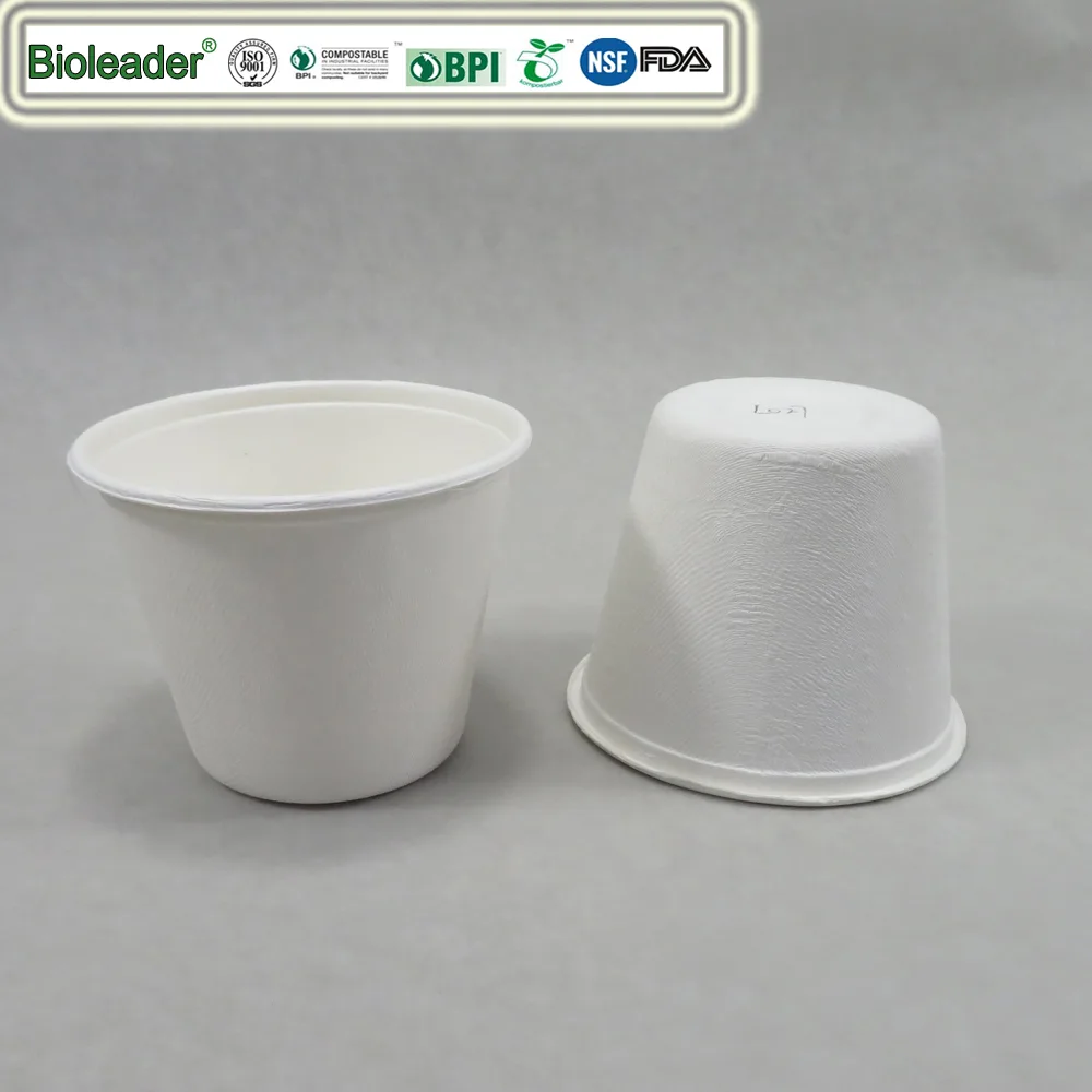 Taças de sopa de bagaço de cana-de-açúcar biodegradáveis com tampas 4