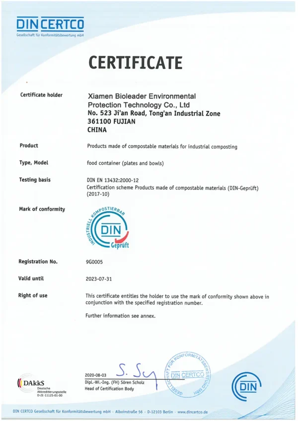 DIN EN13432 Certificate
