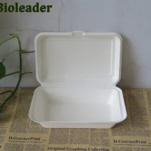 9×6 Envases tipo concha de bagazo compostables