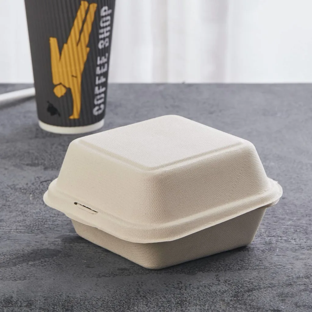 Boîte à burger compostable en bagasse de canne à sucre