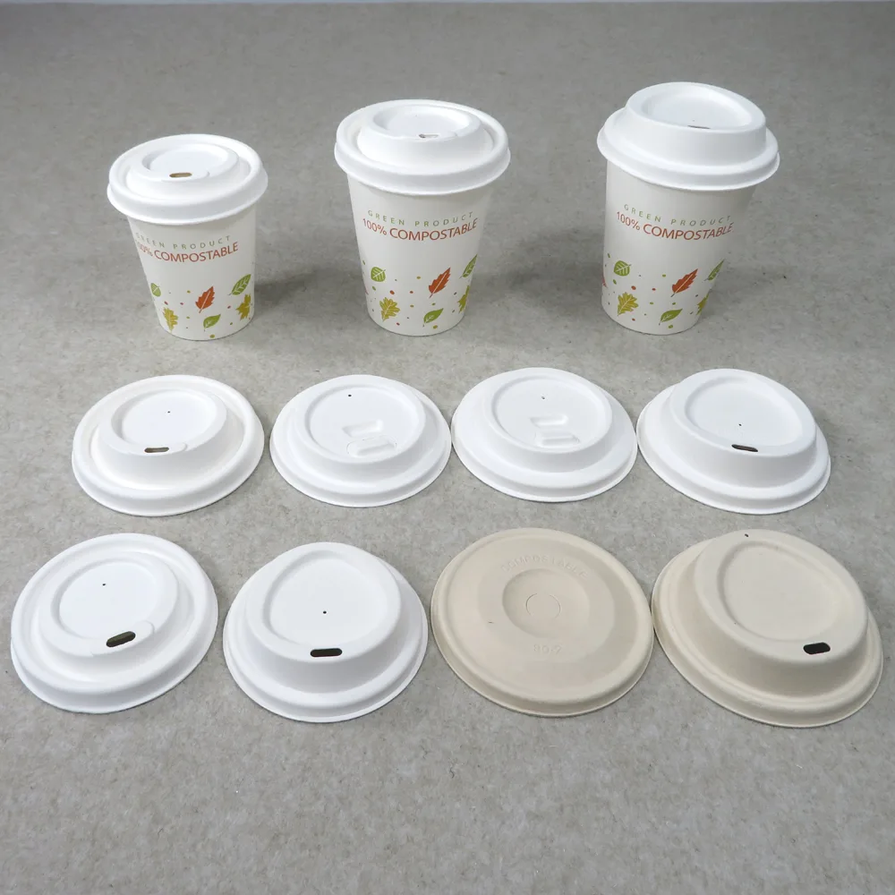 Tampas de chávenas de café biodegradáveis de bagaço de cana de açúcar Tampas de chávenas de café biodegradáveis de bagaço de cana de açúcar