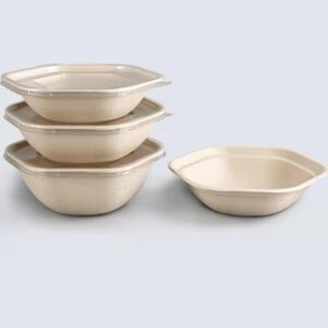 Bols hexagonaux compostables en bagasse avec couvercles 1000ml 1300ml 1600ml