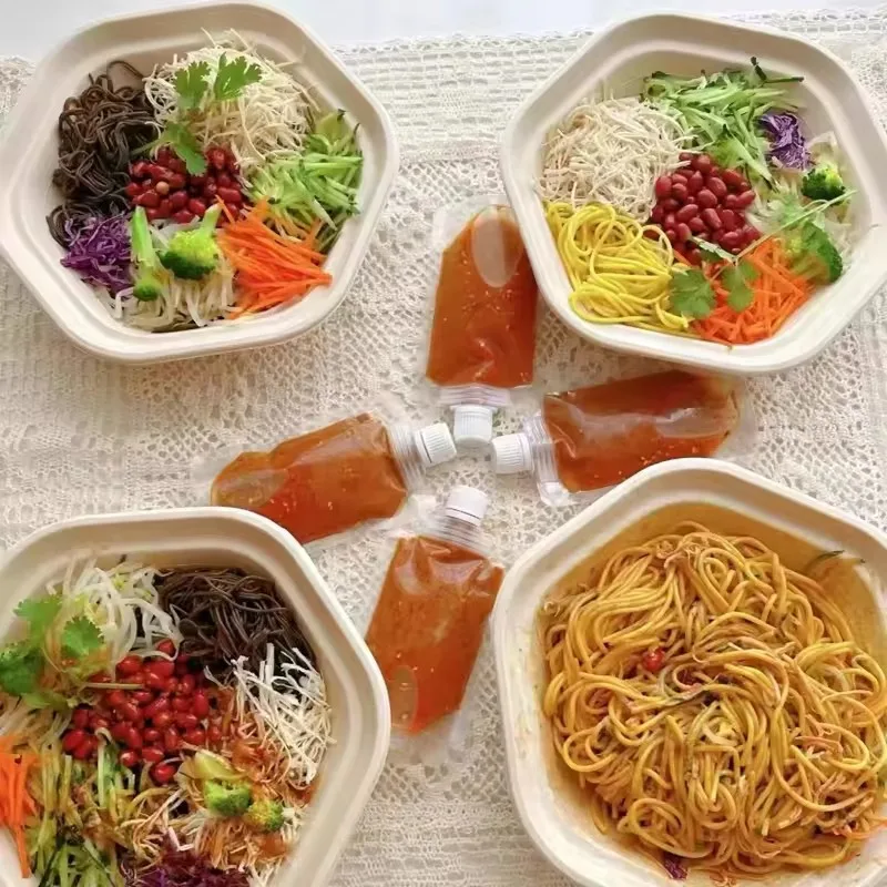 Компостируемые шестигранные чаши из багассы с крышками 1000 мл 1300 мл 1600 мл