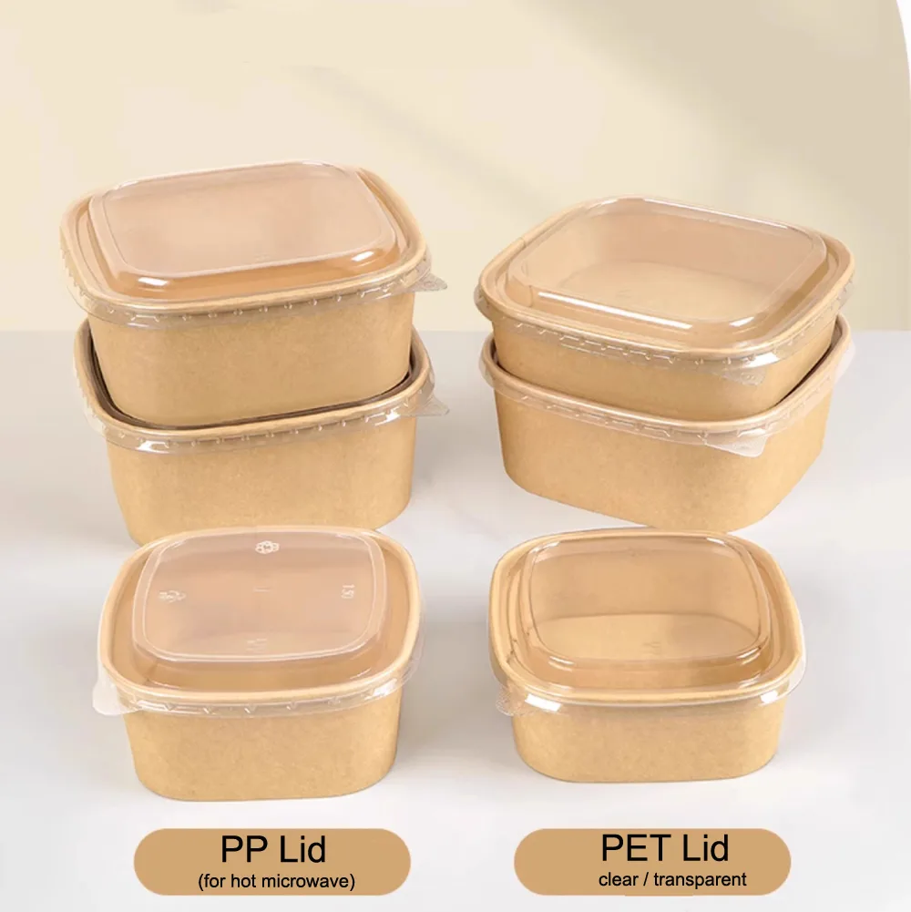 クラフト紙ボウル正方形持ち帰り紙ボウル蓋付