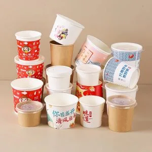 Takeaway To Go Paper Soup Containers With Lids