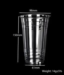 コンポスタブルPLAカップ クリア24オンス/680ml -98mm