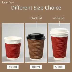 Vasos de café desechables con tapa (pared ondulada)