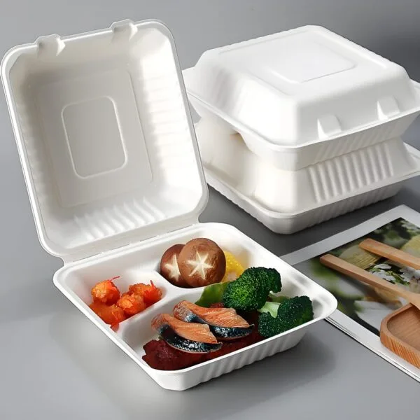 Cajas de bagazo de caña de azúcar para comida para llevar