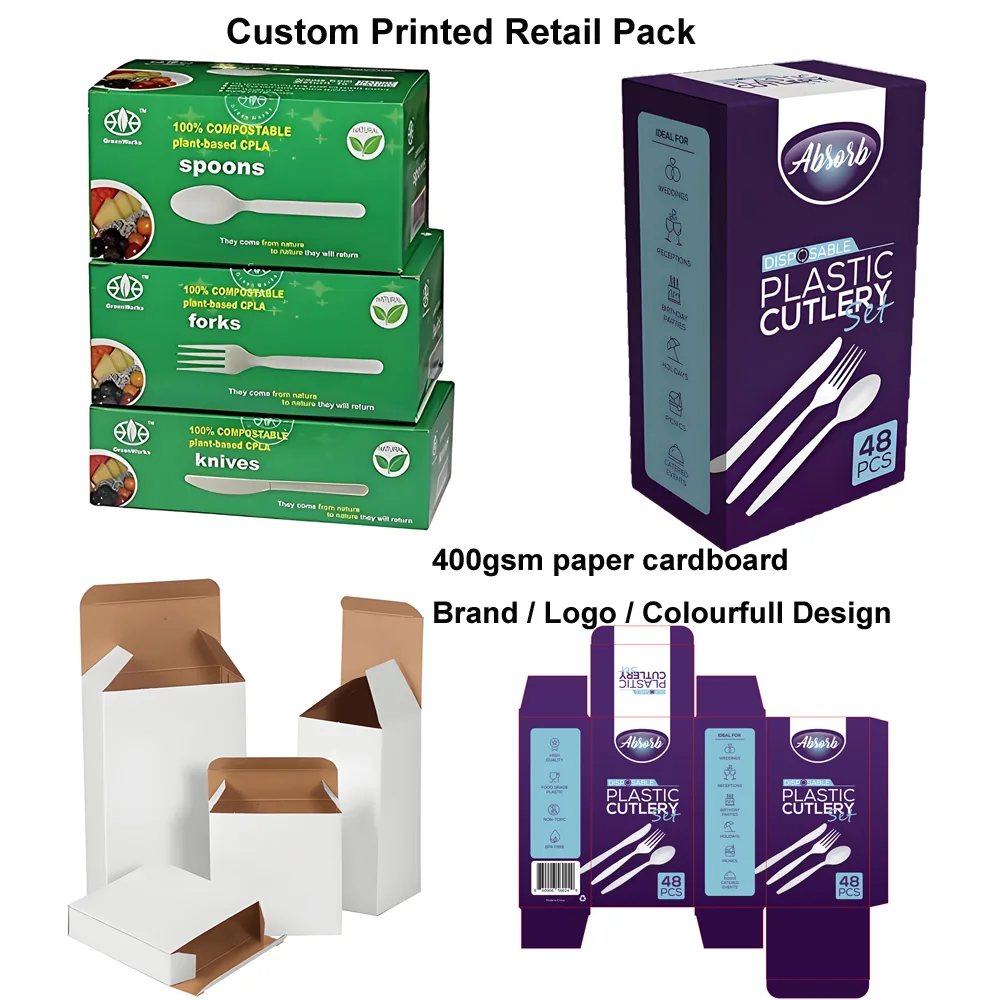 Paquete personalizado de cubiertos compostables Amazon Retail Custom Paper Box Pack