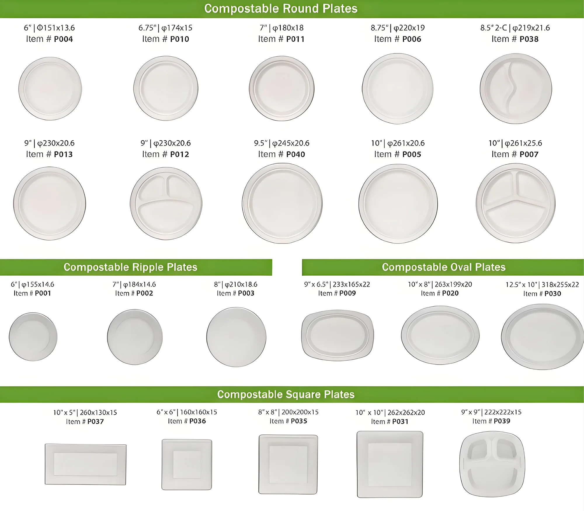 Sugarcane Bagasse Standard Disposable Paper Plate Size