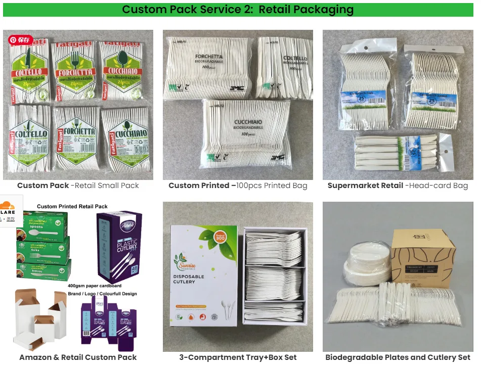 Paquete personalizado de cubiertos biodegradables compostables