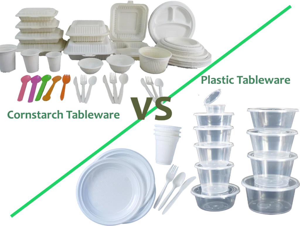 الفروق بين نشا الذرة وأدوات المائدة البلاستيكية