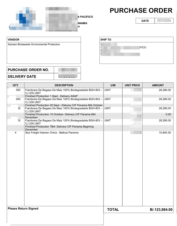 Orden de compra emitida por el comprador