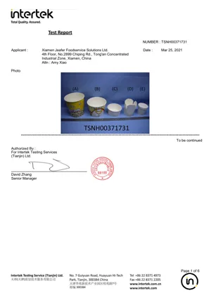 EU Test Report for PAPER CHICKEN BUCKET PAPER SOUP CUP PAPER POPCORN