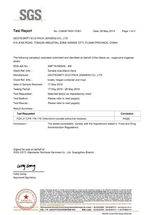 FDA 21CFR SGS Certificate Meet USA Standard | Bioleader® Certificate
