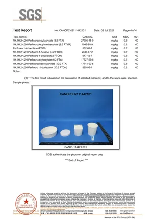PE White Products PFAS PFOA PFOS Free Test Report
