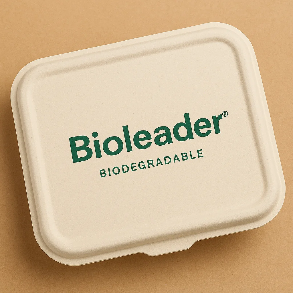 Embalagem de comida para levar com o logótipo da Bioleader