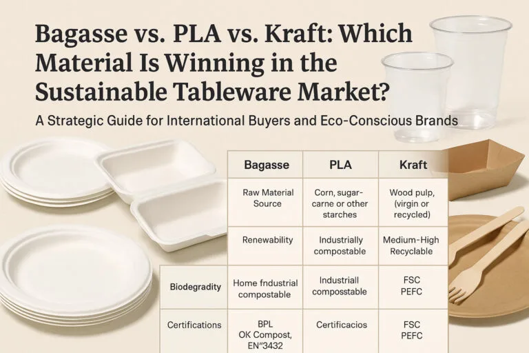 Bagasse vs PLA vs Kraft Quel est le matériau gagnant sur le marché de la vaisselle durable ?
