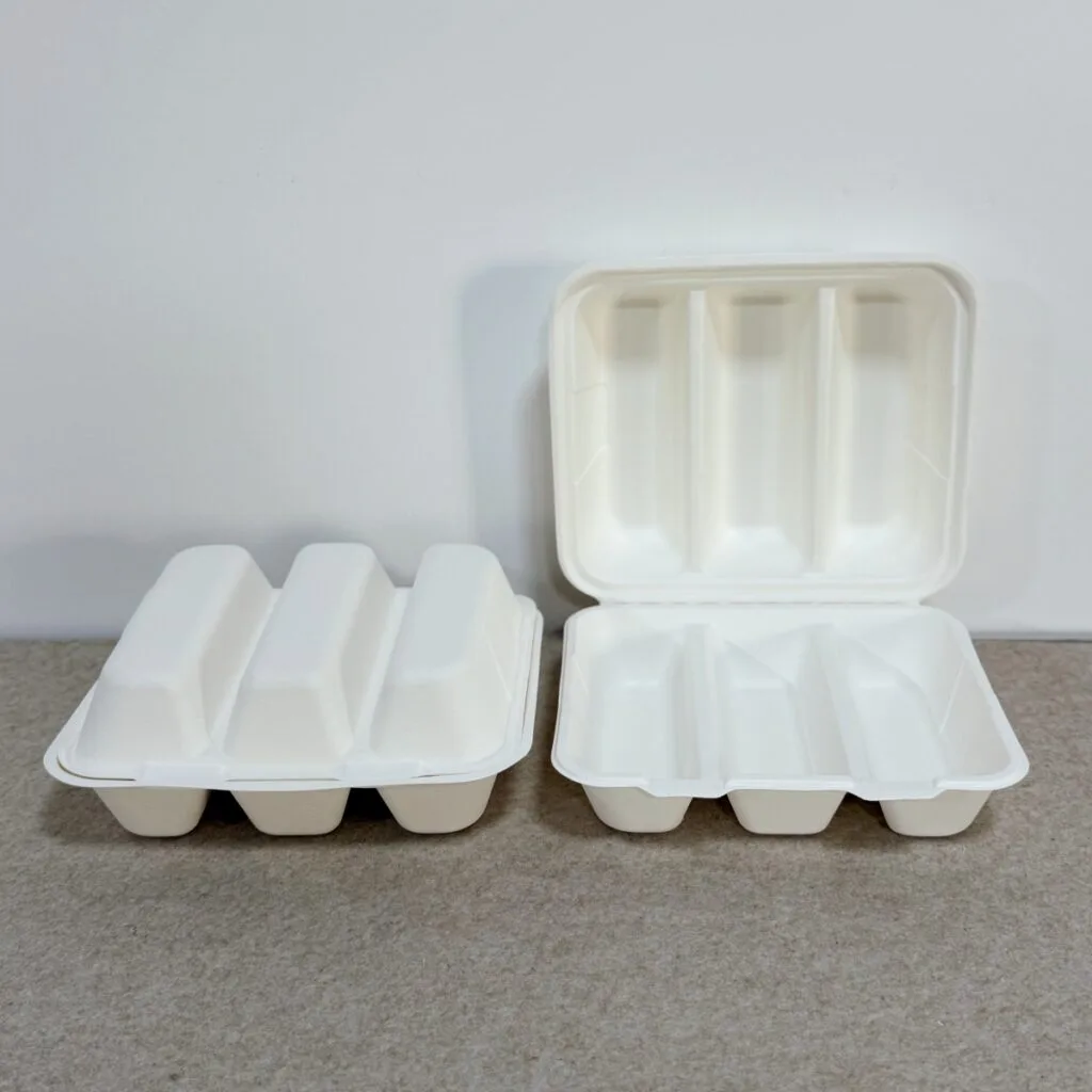 Taco Bell Container mit 3 Fächern | Zuckerrohr-Bagasse | biologisch abbaubar, kompostierbar