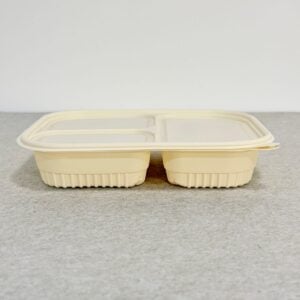 Barquette alimentaire en amidon de maïs avec couvercle 1000ml 3-Compt.| Fabricant de vaisselle en amidon de maïs Bioleader®