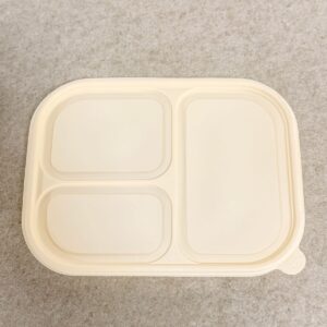Barquette alimentaire en amidon de maïs avec couvercle 1000ml 3-Compt.| Fabricant de vaisselle en amidon de maïs Bioleader®
