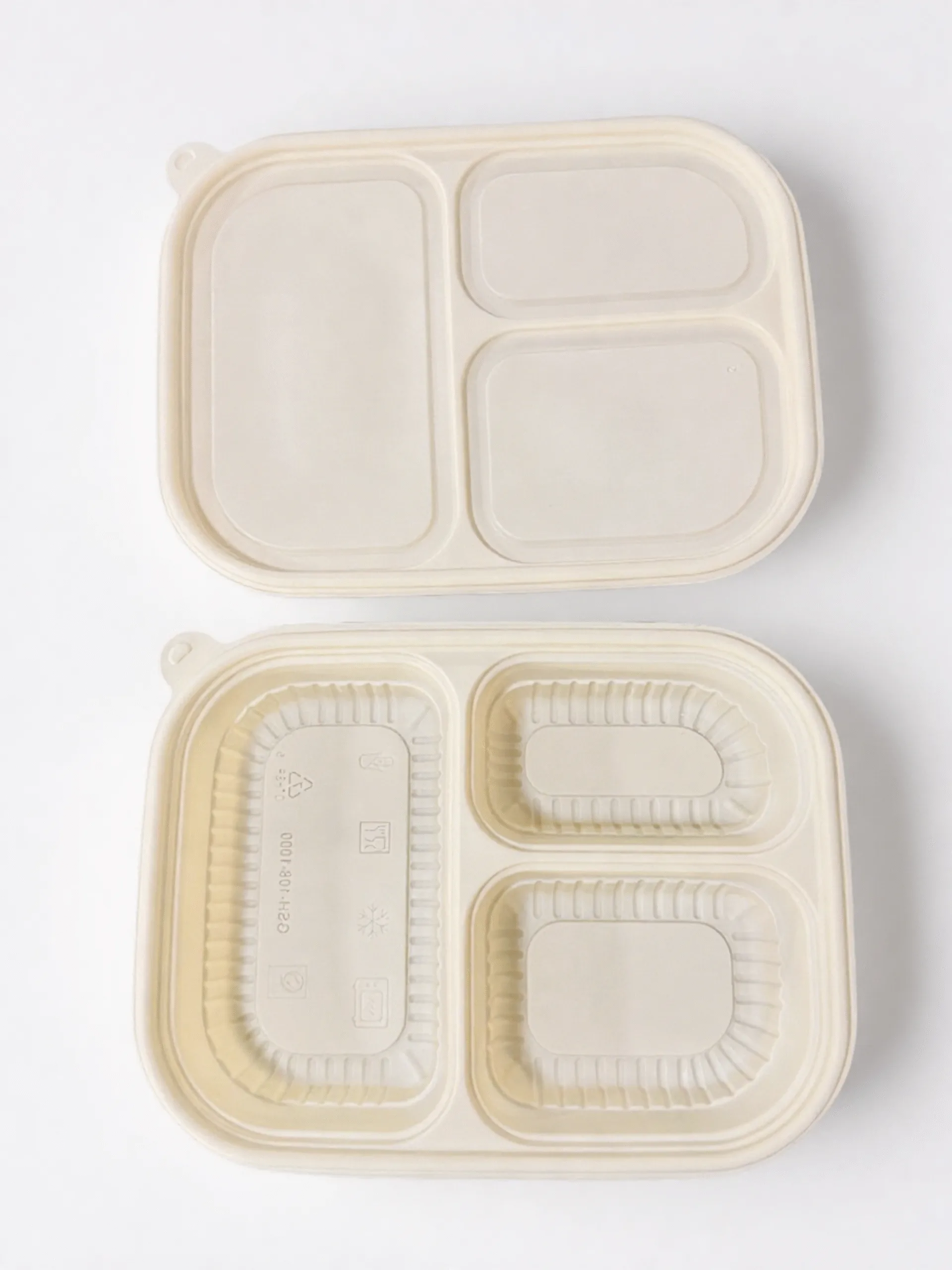 Cornstarch Food Container Tray With Lid 1000ml 3-Compt.| Bioleader® Cornstarch Tableware Manufacturer