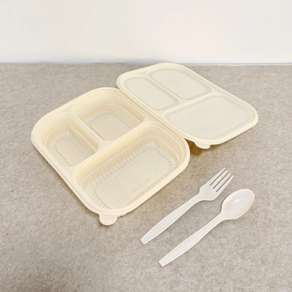 Cornstarch Food Container Tray With Lid 1000ml 3-Compt.| Bioleader® Cornstarch Tableware Manufacturer