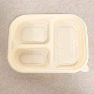 Barquette alimentaire en amidon de maïs avec couvercle 1000ml 3-Compt.| Fabricant de vaisselle en amidon de maïs Bioleader®