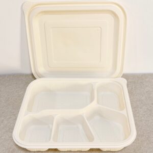 Cornstarch Food Container Tray With Lid 1100ml 5-Compt.| Bioleader® Cornstarch Tableware Manufacturer