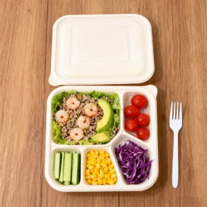 Cornstarch Food Container Tray With Lid 1100ml 5-Compt.| Bioleader® Cornstarch Tableware Manufacturer