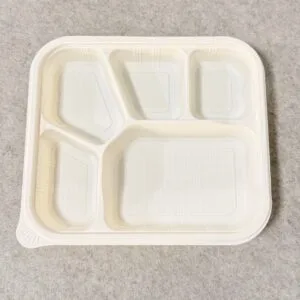Cornstarch Food Container Tray With Lid 1100ml 5-Compt.| Bioleader® Cornstarch Tableware Manufacturer