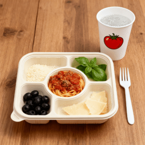 Vassoio per alimenti in amido di mais con coperchio 1350ml 5-Compt.| Bioleader® Produttore di stoviglie in amido di mais
