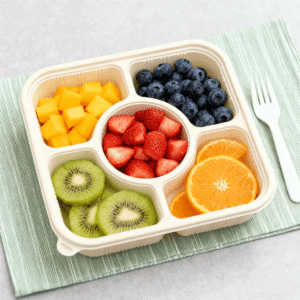Vassoio per alimenti in amido di mais con coperchio 1350ml 5-Compt.| Bioleader® Produttore di stoviglie in amido di mais