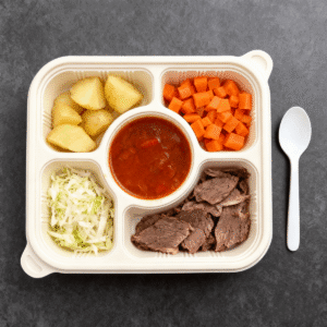 Vassoio per alimenti in amido di mais con coperchio 1350ml 5-Compt.| Bioleader® Produttore di stoviglie in amido di mais