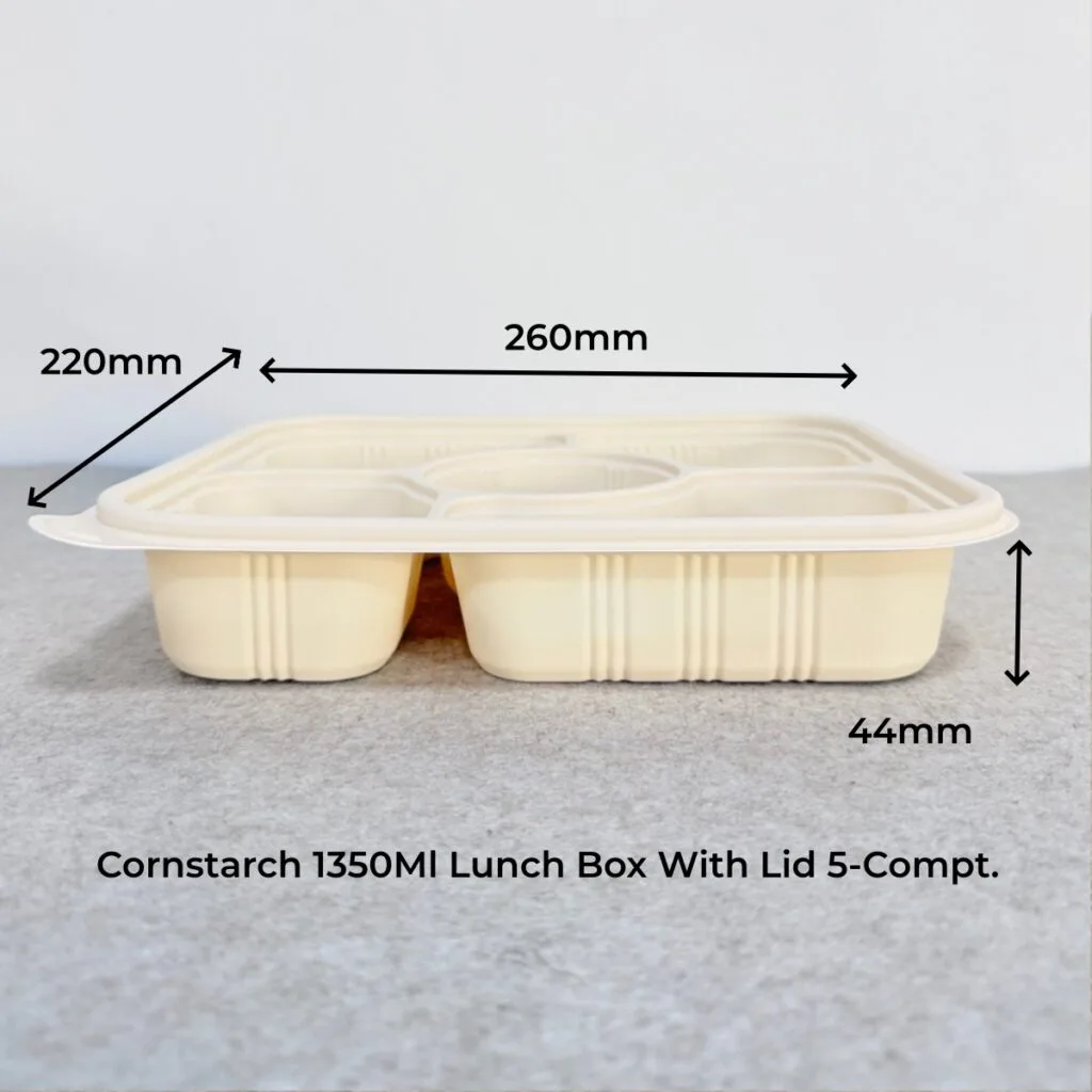 Лоток для пищевых контейнеров из кукурузного крахмала с крышкой 1350ml 5-Compt.| Bioleader® Производитель посуды из кукурузного крахмала