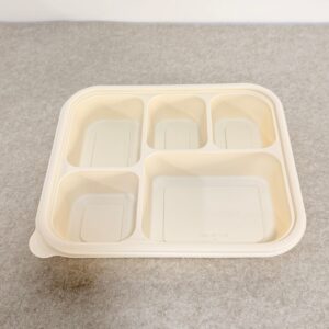 Vassoio per alimenti in amido di mais con coperchio 1500ml 5-Compt.| Bioleader® Produttore di stoviglie in amido di mais