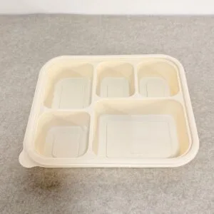 コーンスターチ製フードコンテナートレイ（フタ付き）1500ml 5-Compt.| Bioleader® コーンスターチ製食器メーカー