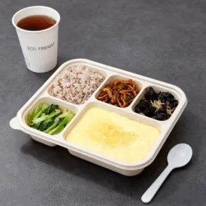 コーンスターチ製フードコンテナートレイ（フタ付き）1500ml 5-Compt.| Bioleader® コーンスターチ製食器メーカー
