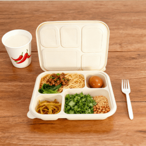 Vassoio per alimenti in amido di mais con coperchio 1500ml 5-Compt.| Bioleader® Produttore di stoviglie in amido di mais
