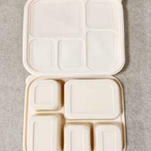 Vassoio per alimenti in amido di mais con coperchio 1500ml 5-Compt.| Bioleader® Produttore di stoviglie in amido di mais