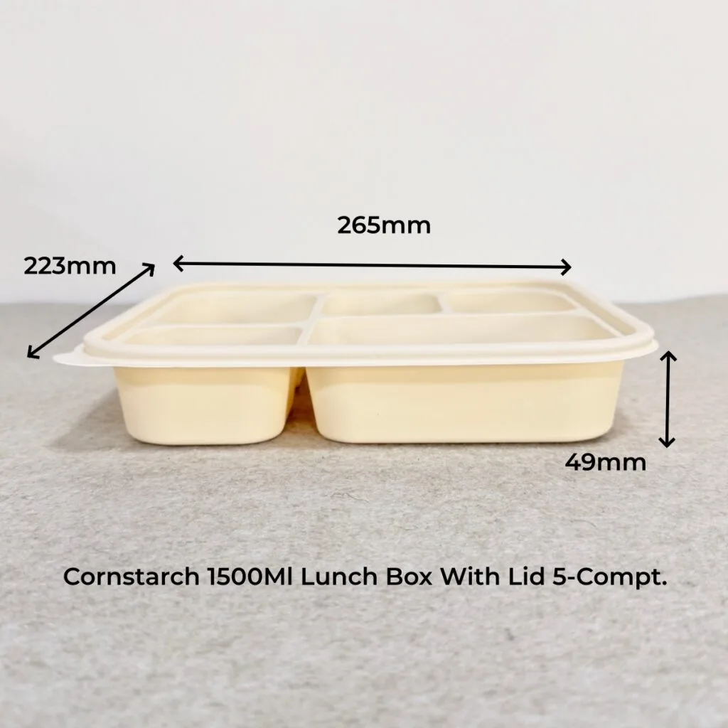 コーンスターチ製フードコンテナートレイ（フタ付き）1500ml 5-Compt.| Bioleader® コーンスターチ製食器メーカー